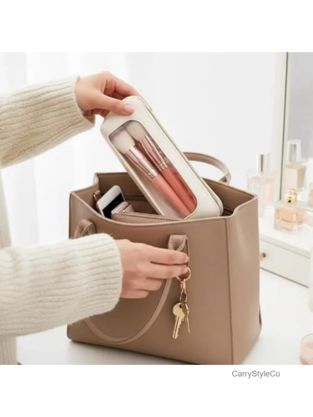 Clear PU Leather Makeup Pouch Waterproof Cosmetic Bag Travel Organizer